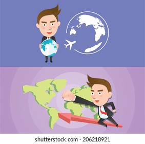 Funny flat character global business concept