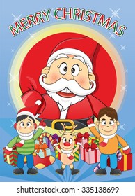 funny flat character merry Christmas Santa, Snowman, Reindeer Cartoon