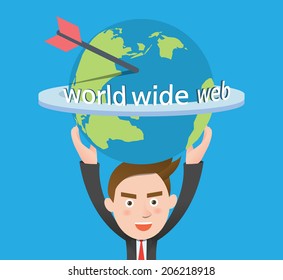 Funny flat character world wide web business concept