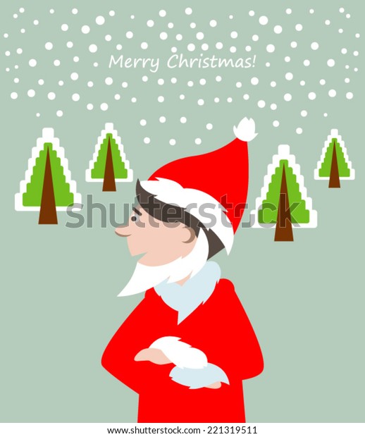 Funny Flat Christmas Card Dressed Santa Stock Vector Royalty Free