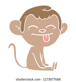 funny flat color style cartoon monkey sitting
