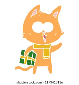 funny flat color style cartoon cat