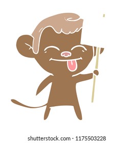 funny flat color style cartoon monkey with placard