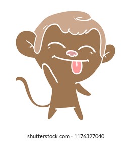 funny flat color style cartoon monkey waving