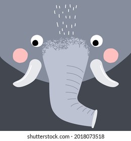 Funny flat elephant. Cartoon kids graphic. Vector hand drawn illustration.