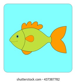 Funny flat fish on blue background. Vector illustration. 
