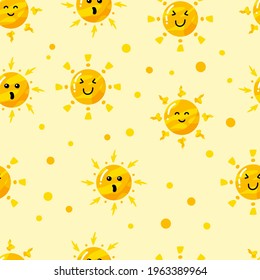 funny flat hand drawn cute sun seamless pattern