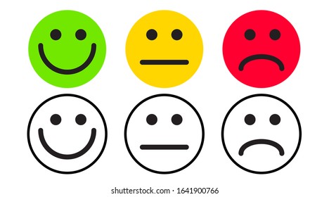 funny flat style emoji emoticon icon set, Feedback design face line. Isolated  vector illustration