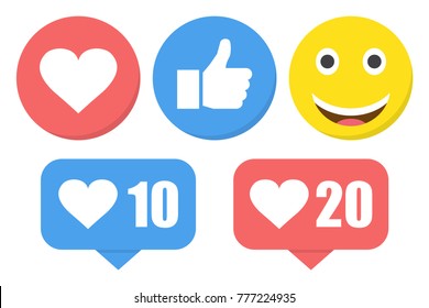 Funny flat style emoji emoticon reactions color icon set. Social smile expression collection.