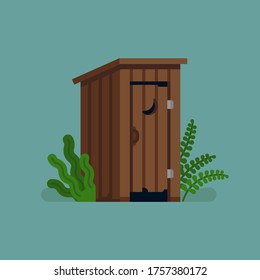 Funny Flat Style Outhouse Vector Illustration 