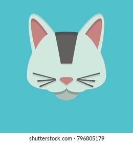 funny flat unique animal papercut illustration white cat logo in blue background for kid company business and organization