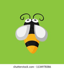 Funny flat vector bee on the green background