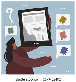 
Funny flat vector illustration about e-books