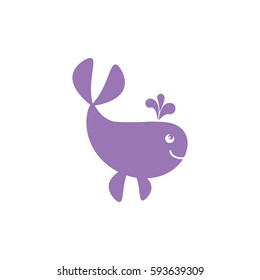 Funny flat whale icon isolated on white background. Cartoon style vector illustration. Violet color.