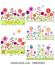 Funny floral borders with abstract flowers