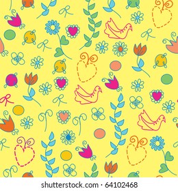 Funny floral  bright seamless pattern