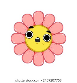funny flower character cartoon. comic trendy, sticker spring, floral arm funny flower character sign. isolated symbol vector illustration