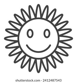 Funny Flower with Cute Smiling Face vector Hippie style concept icon or sign in thin line style