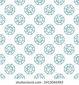 Funny Flower with Smiling Face vector concept outline seamless pattern in Groovy style