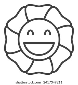 Funny Flower with Smiling Face vector concept outline icon or symbol in Groovy style