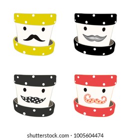 Funny Flowerpots with man's moustache set.