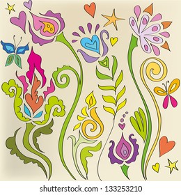 Funny flowers in cartoon style