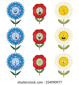 Funny flowers with different emotions isolated on white background 019
