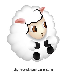 funny fluffy lamb with white curly fur, playing, farm lamb