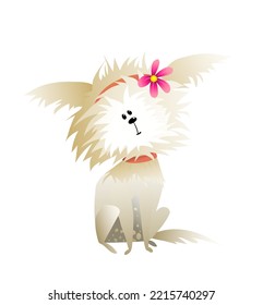 Funny fluffy little dog, small comical terrier puppy, hilarious pup illustration for children. Vector dog graphics, hand drawn illustration.