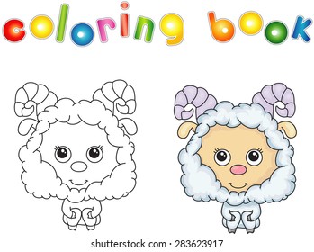 Funny fluffy sheep. Vector illustration for children. Coloring book