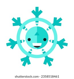 Gracioso vector esponjoso copo de nieve. Icono de vector plano multicolor que representa el concepto de caracteres de juguetes aislados en fondo blanco