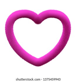 Funny fluffy and soft pink heart. Love, Valentine's Day. 3d cartoon realistic object on white background.