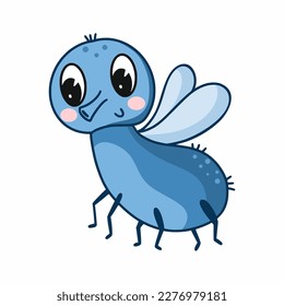Funny fly. Drawing for children. Cartoon character. Insect. Vector doodle illustration. Sticker.