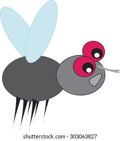 funny fly flies on a white background
