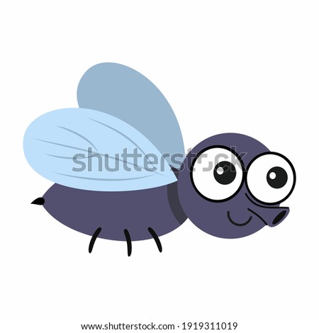 Funny fly isolated on a white background. Fly in the cartoon style. Vector illustration for children. Cards with insects.