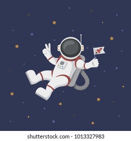 Funny Flying Astronaut In Space With Stars Around