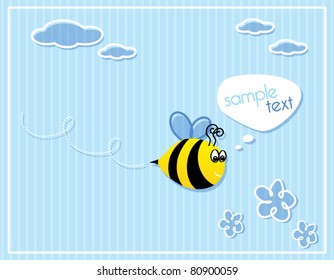 Funny flying bee with speech bubble and place for text vector illustration