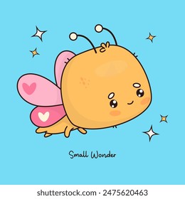 Funny flying butterfly character. Cute cartoon insect kawaii. Vector illustration. Cool card. Kids collection