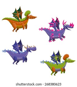 Funny flying dragon set, vector