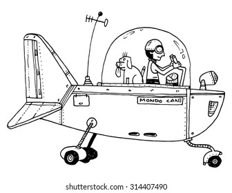 funny flying machine plane pilot and dog mechanical strange