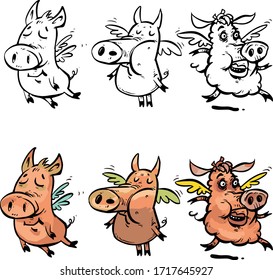 funny flying pig pegasus cartoon