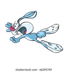 Funny flying rabbit vector illustration. Rabbit cartoon vector illustration. Hand drawn colored art character easy editable for book.