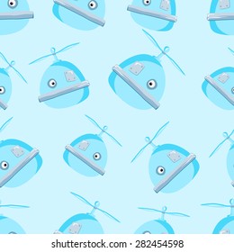 Funny flying robot character. Seamless vector pattern