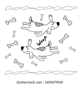 Funny flying sleeping dog, hand doodle childish print. Perfect for t-shirt, apparel, cards, poster, nursery decoration