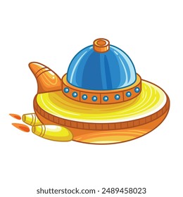 Funny flying UFO spaceship, hand drawn. UFO in children's style on a white background.