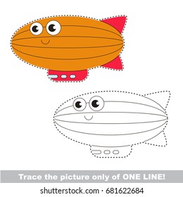 Funny Flying Zeppelin to be traced only of one line, the tracing educational game to preschool kids with easy game level, the colorful and colorless version.