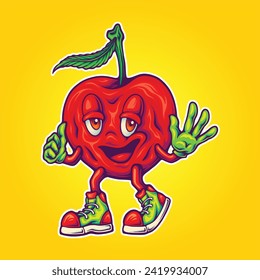 Funny foliage fiesta cherry strain vector illustrations for your work logo, merchandise t-shirt, stickers and label designs, poster, greeting cards advertising business company or brands