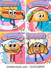 Funny food character banners illustration