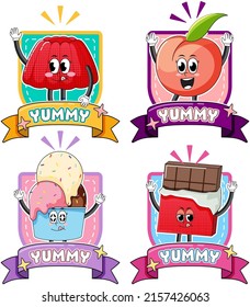 Funny food character banners set illustration