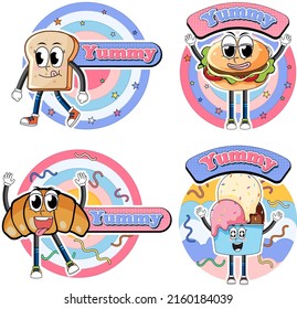 Funny food character banners set illustration